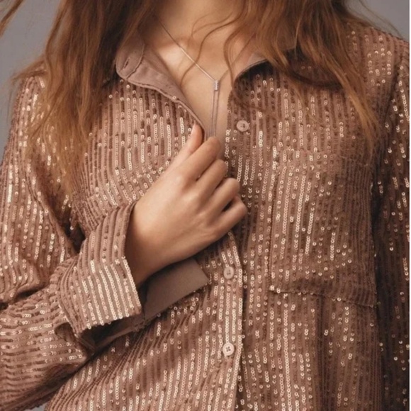 By Anthropologie Sequin Button Down Blouse Women’s - Picture 3 of 3